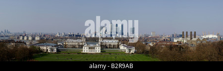 Vista panoramica dall'Osservatorio di Greenwich in tutta Londra e Docklands Foto Stock