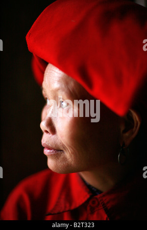 Red Dao donna presso il villaggio di Thanh Kim, vicino a SAPA, Vietnam Foto Stock