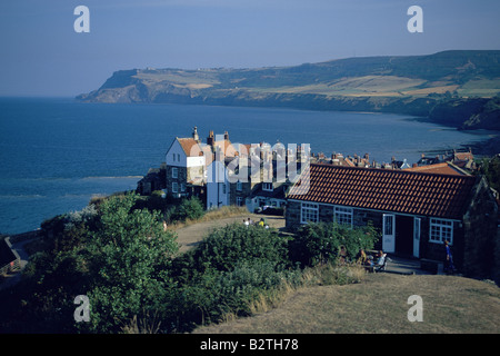 Vista panoramica di Robin Hood's Bay, North Yorkshire Foto Stock