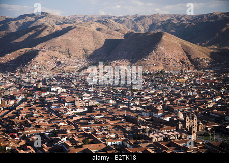 Una vista generale di Cusco in Perù. Foto Stock