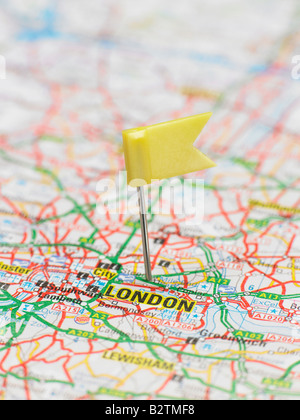Il pin nella mappa di Londra di marcatura Foto Stock