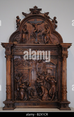 In legno intagliato pala raffigurante l adorazione dei pastori Museo Nazionale di scultura lignea policroma Vallodolid Spagna Foto Stock