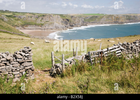 Vista della Baia di caduta vicino Rhossili Galles Foto Stock