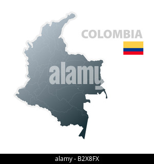 Illustrazione Vettoriale della mappa con le regioni o gli Stati membri e la bandiera ufficiale della Colombia Foto Stock