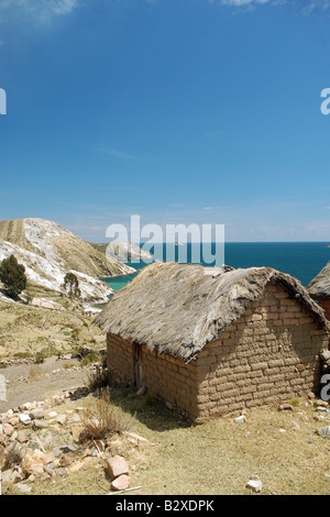 Una casa su Isla del Sol, Lago Titicaca Foto Stock