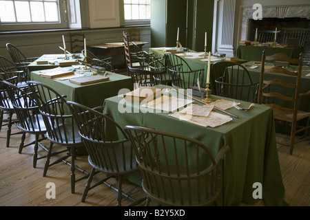 Gruppo ristrutturato Camera, Independence Hall, Philadelphia, Pennsylvaniand Monroe ha contribuito a fondare la nazione in questa sala. Foto Stock