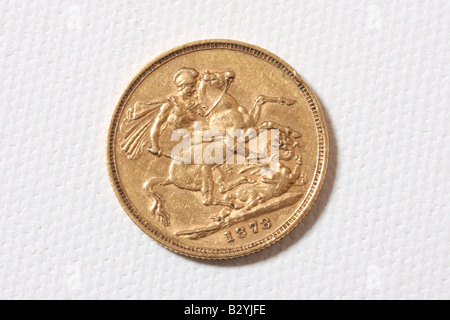 1878 British Gold Sovrano Coin. Foto Stock