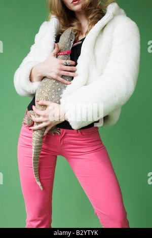 Ritratto di donna con Lizard Foto Stock