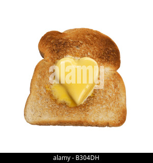 Fetta di pane tostato con cuore pat a forma di burro Foto Stock