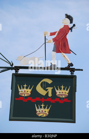 The George Hotel segno, High Street, Colchester, Essex, Inghilterra, Regno Unito Foto Stock