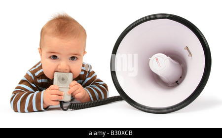 Bambino con megafono Foto Stock