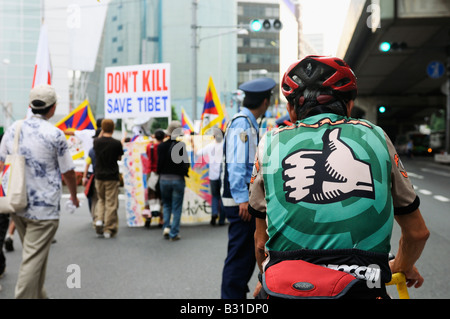 Free Tibet proteste in Tokyo, 9 Agosto 2008 Foto Stock