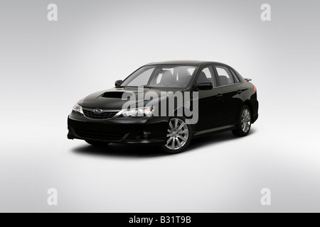 2008 Subaru Impreza WRX Premium in nero - Vista anteriore angolare Foto Stock