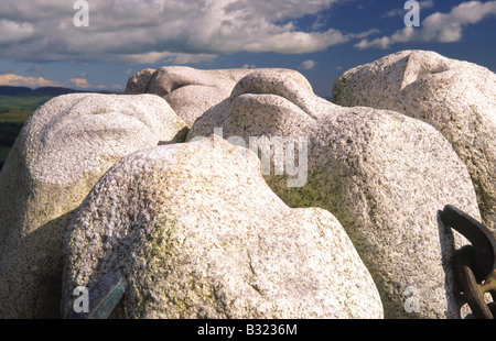 Scultura dell'artista Matt Baker nel telecomando paesaggio delle colline di Galloway Scotland Regno Unito Foto Stock