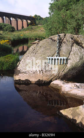 Arte artista Matt Bakers scena scultura di innesto sul grande acqua della flotta con vecchio viadotto ferroviario dietro Galloway Scotland Regno Unito Foto Stock