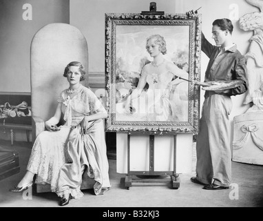 Artista dipinto ritratto di donna posa Foto Stock