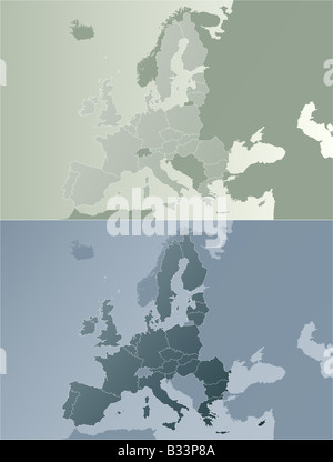 Illustrazione Vettoriale della Unione Europea mappa con i confini di stato due variazioni di colore nella massa moderno dai toni di colore Foto Stock