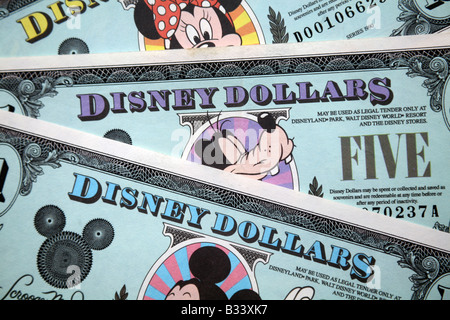 Disney dollari da Disney Land in Stati Uniti d'America Foto Stock