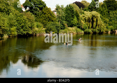 La pesca nel fiume Wye, Hereford Foto Stock