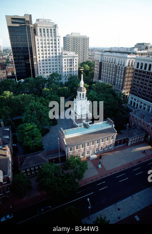 Vista aerea di Independence Mall, sito della firma della dichiarazione di indipendenza nel 1776, Philadelphia, Pennsylvania, Stati Uniti d'America Foto Stock