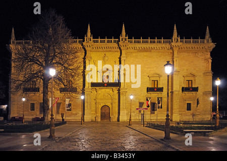 Night Shot lunga esposizione Colegio de Santa Cruz facciata quattrocentesca costruzione rinascimentale Valladolid Spagna Foto Stock