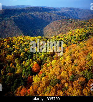 Antenna della Bluestone River Gorge da Pipestem Resort parco statale, Virginia, Stati Uniti d'America, in autunno Foto Stock