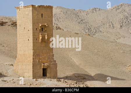 Funeraria romana torri nella Valle del Tombe nelle rovine di Palmyra in Siria Foto Stock