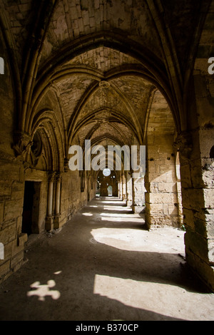 Corridoio con soffitto a volta all'interno di Crak Des Chevaliers o Al Hosn Castello dei Crociati in Siria Foto Stock