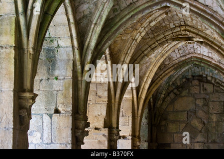 Corridoio con soffitto a volta all'interno di Crak Des Chevaliers o Al Hosn Castello dei Crociati in Siria Foto Stock