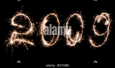 Iscrizione 2009 realizzato da festeggiamenti di fuochi d'artificio Foto Stock