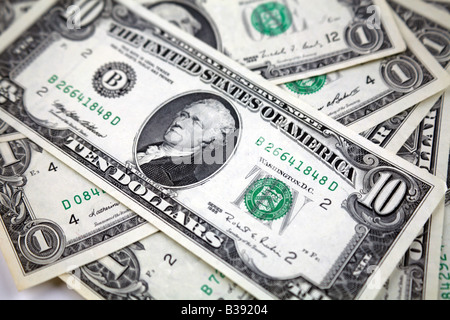 10 dollar verde indietro banca nota di dollari dagli Stati Uniti d'America Foto Stock