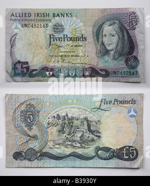 In Irlanda del Nord e la Sterlina Regno Unito 5 pound nota Foto Stock