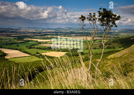 Roseberry Topping da Carlton Bank guardando attraverso Stokesley pianura Nord Yorkshire Foto Stock