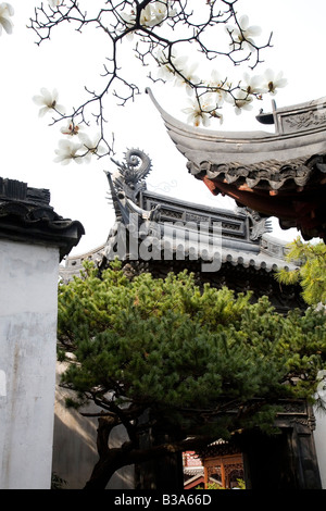 Tetti decorativi nell' Yuyuan Gardens, Shanghai Foto Stock