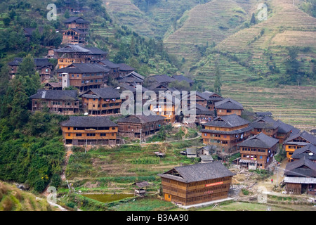 Yao villaggio di Dazhai, Longsheng, provincia di Guangxi, Cina Foto Stock