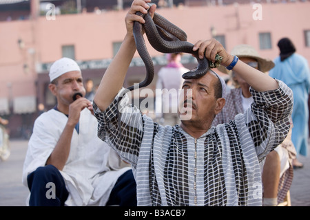 Il serpente incantatore in Piazza Jemaa El Fna a Marrakech Foto Stock