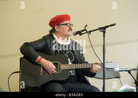 JC Carroll la riproduzione del green man cafe al Greenman festival 2008 Glanusk Park Brecon Beacons Galles U K Foto Stock