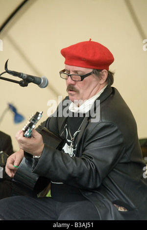 JC Carroll la riproduzione del green man cafe al Greenman festival 2008 Glanusk Park Brecon Beacons Galles U K Foto Stock