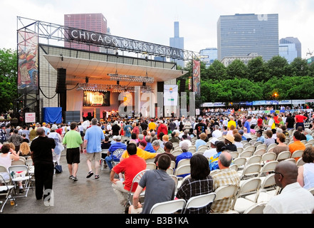 Chicago Blues Festival Stage & folla Foto Stock