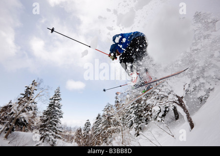 Sciatore Telemark, furano, Hokkaido, Giappone Foto Stock