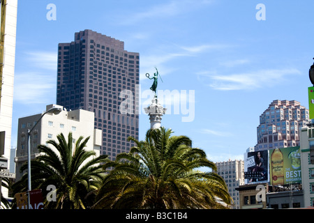 Union Square statua e edifici di San Francisco, California Foto Stock