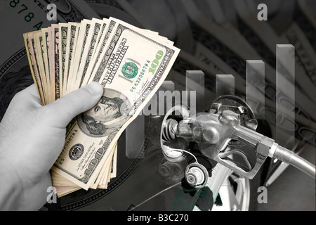 Un montaggio che illustra l'aumento di gas e i prezzi del carburante in tutto il mondo Foto Stock