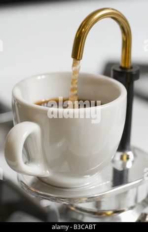 Caffè Espresso essendo realizzato in una moka moka pot. Foto Stock