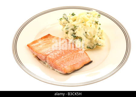 Salmone alla griglia con la Rooster patate e formaggio Filadelfia Foto Stock