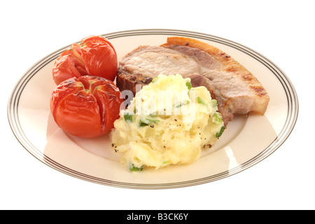 Grigliata di lombo di maiale tagliate e purè di patate Foto Stock