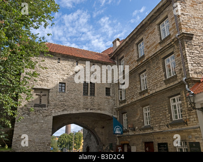 Vecchie mura della città con il grande cancello costiere, Suur Rannavärav, città vecchia, Tallinn, Estonia Foto Stock