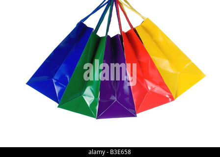 Colorata borse per lo shopping su bianco Foto Stock