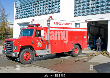 Canadian British Columbia camion fuoco Nanaimo la stazione dei vigili del fuoco a Vancouver Island Foto Stock