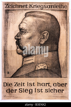 Eventi, Prima guerra mondiale / prima guerra mondiale, propaganda, poster 'Zeichnet Kriegsanleihe - Die Zeit ist hart, aber der Sieg ist sicher' (Acquista legami di guerra - i tempi sono duri ma la nostra vittoria è sicura), Germania, circa 1917, Foto Stock