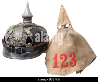 Armi/armi, armi di protezione, caschi, casco in pelle per uomini arruolati del reggimento di fanteria tedesco 123, typ 1915, Pickelhaube, casco zeppato, cavalleria, Germania, , Foto Stock